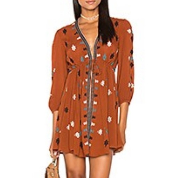 Free People Dresses & Skirts - Free People Star Gazer Embroidered Dress Brown Size Small